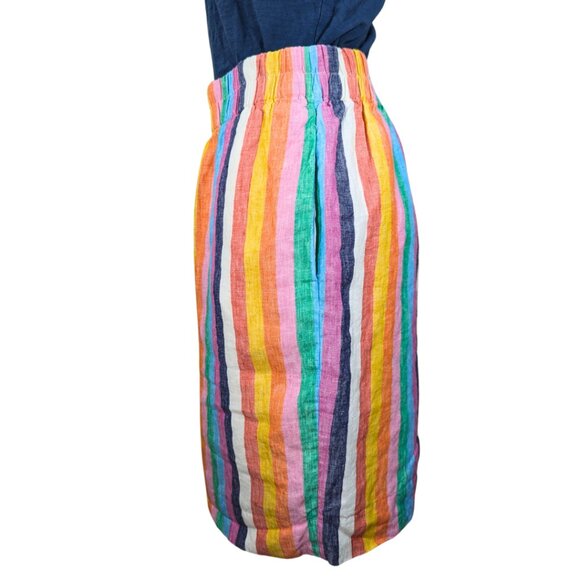 J.Crew XS Pull-On Rainbow Stripe Lined Linen Knee Length Casual Skirt w/Pockets - Picture 4 of 9